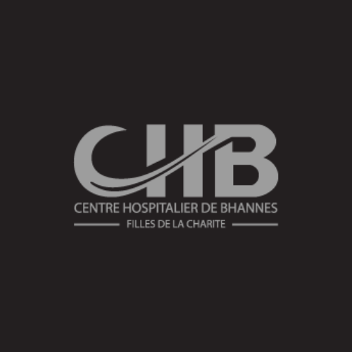 CHB logo: Centre Hospitalier de Bhannes, Filles de la Charité, on a dark background.