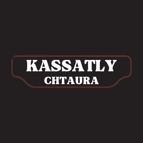 Brand logo reading 'KASSATLY CHTAURA' in bold white serif letters inside a rounded rectangular frame on a dark background.